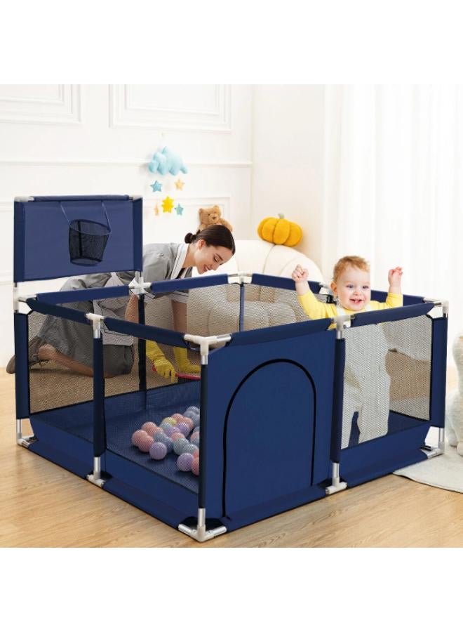 قفص لعب للأطفال مع سلة للرضع والأطفال الصغار وسياج للأطفال وساحات لعب للأطفال للأماكن الداخلية والخارجية 127*127*66 (أزرق) كود / 159