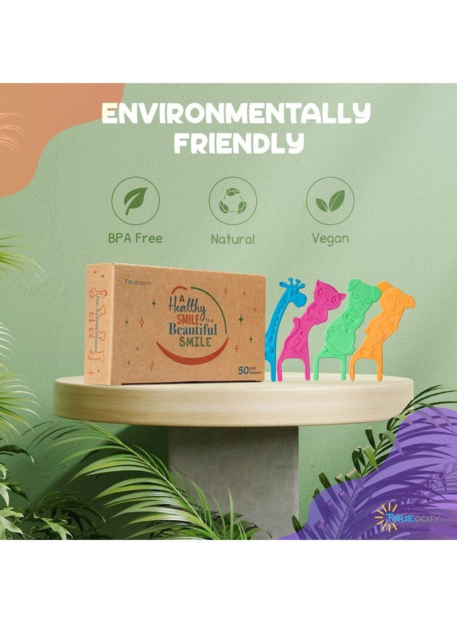 Trueocity Biodegradable Kids Flossers -200 Pack, Natural Kids Floss Picks, Fluoride Free, Biodegradable Floss Pick, Organic Animal Kids Dental Floss Picks, Dental Floss Sticks for Kids - (Mild Orange) - Image 5