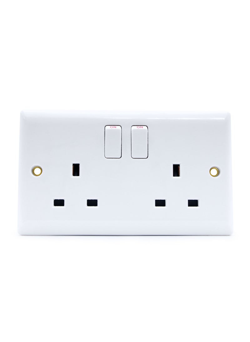 Duravel Duravel 2 Gang Double 13A UK Socket with Neon – Ultra Thin Plastic, Fire-Resistant Electric Outlet  - Image 1