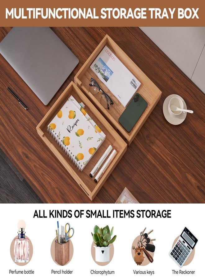 KIRIGEN Wood Desk Organizer Set of 2 Stackable Paper Tray Desktop Document Storage Wooden Letter Trays 2TTP-NA - Image 3