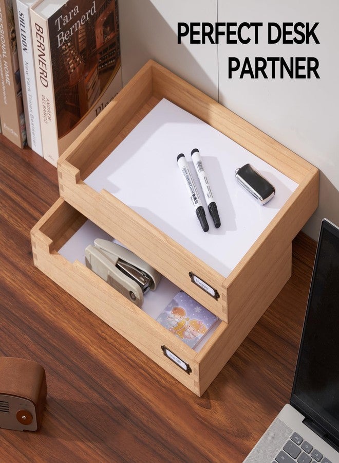 KIRIGEN Wood Desk Organizer Set of 2 Stackable Paper Tray Desktop Document Storage Wooden Letter Trays 2TTP-NA - Image 5
