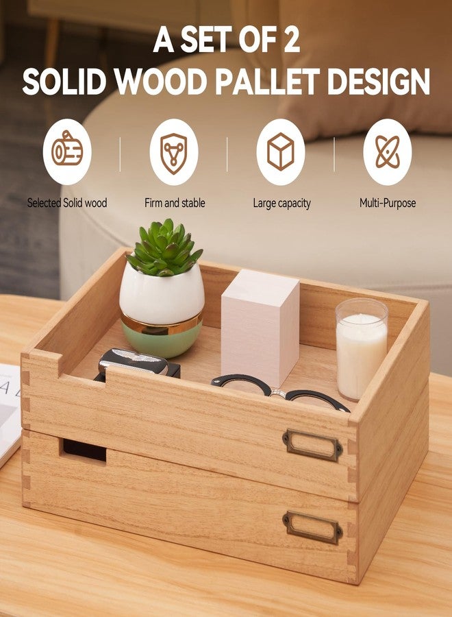 KIRIGEN Wood Desk Organizer Set of 2 Stackable Paper Tray Desktop Document Storage Wooden Letter Trays 2TTP-NA - Image 2