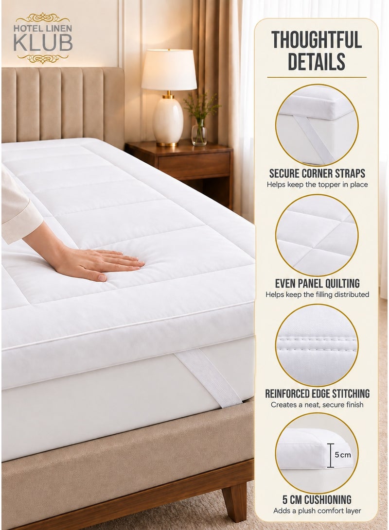 Hotel Linen Klub Super King Mattress Topper- 200x200+5cm -600GSM Extra Thick and Soft Fibersheet, Supersoft Brushed Fabric with 4-Side Elastic Bands for Secure Fit - Image 5