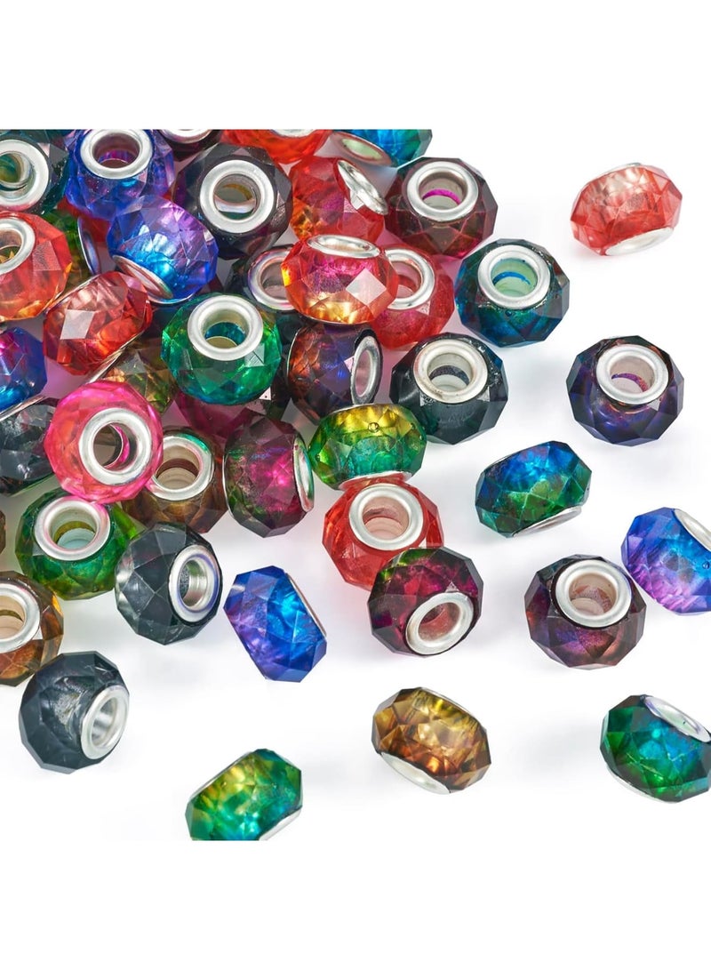 SYOSI خرز لصنع المجوهرات، خرز راتينج دائري أوروبي مع ثقب كبير، خرز فضفاض بتدرجين لصنع قلائد وأساور، خرز 14 مم في 9 ألوان، مجموعة 90 قطعة - Image 2