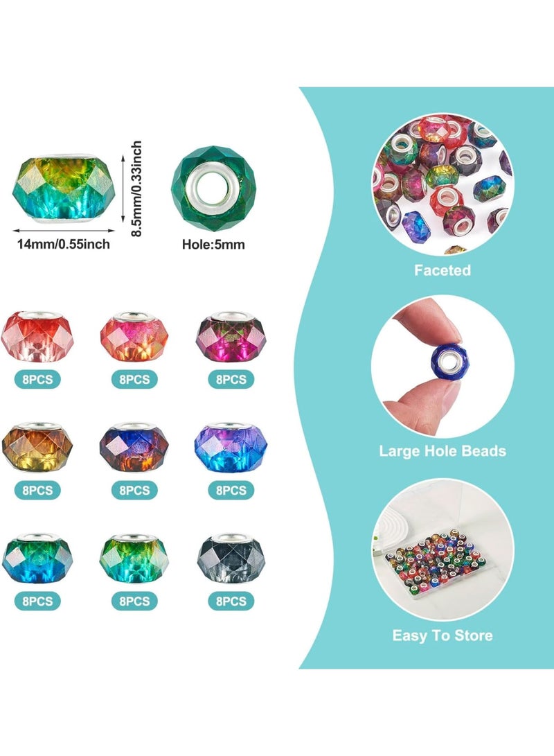 SYOSI خرز لصنع المجوهرات، خرز راتينج دائري أوروبي مع ثقب كبير، خرز فضفاض بتدرجين لصنع قلائد وأساور، خرز 14 مم في 9 ألوان، مجموعة 90 قطعة - Image 3