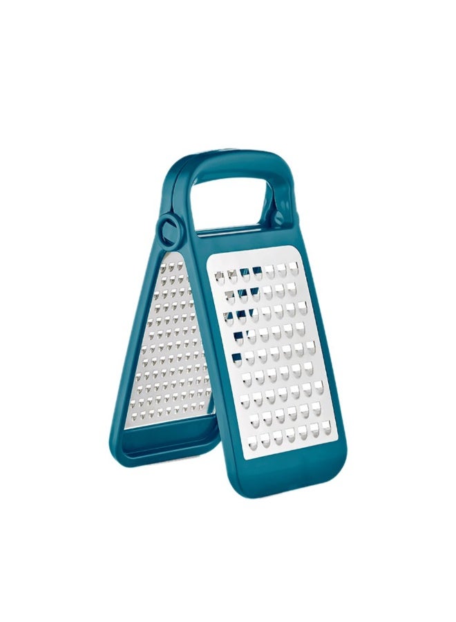 تيتيز مبشرة جبن وخضراوات قابلة للطي على الوجهين من الفولاذ المقاوم للصدأ، شفرات خشنة وناعمة، مقبض مريح غير قابل للانزلاق، تصميم موفر للمساحة، آمنة للغسل في غسالة الأطباق، لون أزرق مخضر - Image 2