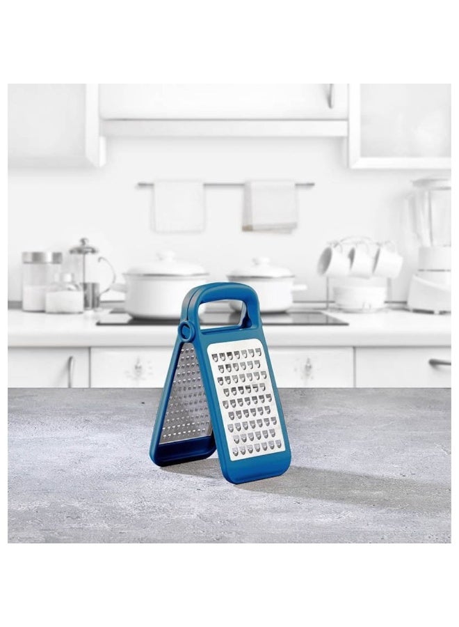 تيتيز مبشرة جبن وخضراوات قابلة للطي على الوجهين من الفولاذ المقاوم للصدأ، شفرات خشنة وناعمة، مقبض مريح غير قابل للانزلاق، تصميم موفر للمساحة، آمنة للغسل في غسالة الأطباق، لون أزرق مخضر - Image 4