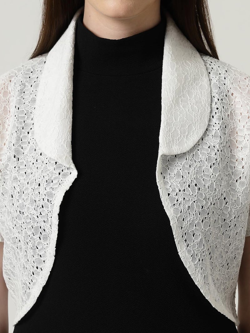 Style Quotient Women White Cotton Lace Open Front Crop Shrug - Image 2