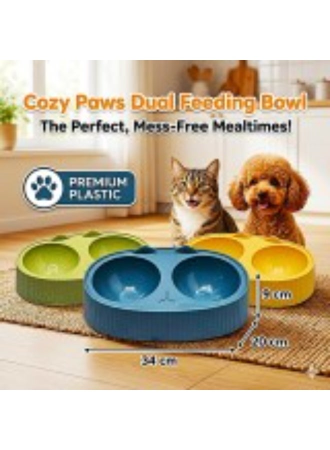 CozyPaws محطة وعاء تغذية مزدوجة كوزي باوز صفراء 34x20x9 سم للقطط والكلاب الصغيرة، وعاء طعام وماء غير سام، بلاستيك متين، مضاد للانزلاق، خالي من الفوضى، سهل التنظيف، وعاء حديث للحيوانات الأليفة. - Image 3