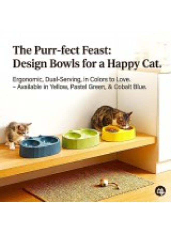 CozyPaws محطة وعاء تغذية مزدوجة كوزي باوز صفراء 34x20x9 سم للقطط والكلاب الصغيرة، وعاء طعام وماء غير سام، بلاستيك متين، مضاد للانزلاق، خالي من الفوضى، سهل التنظيف، وعاء حديث للحيوانات الأليفة. - Image 2