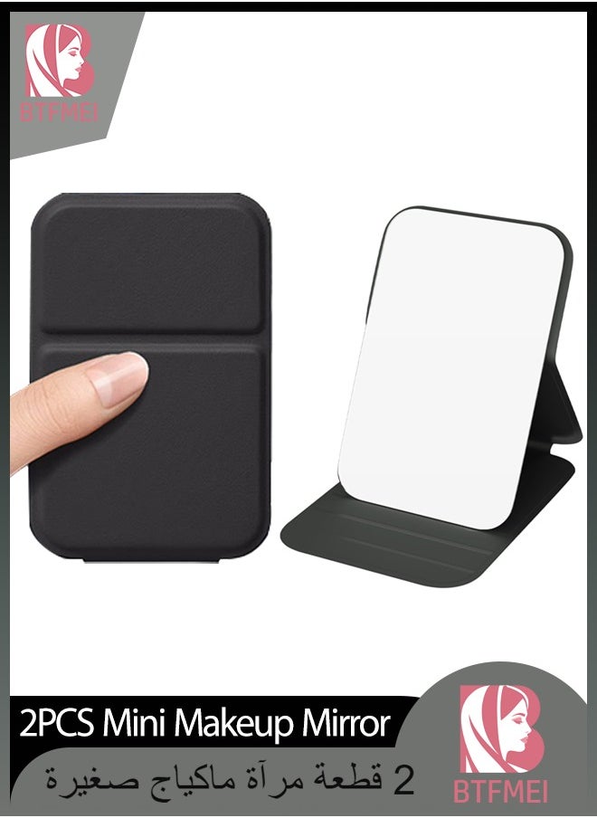 BTFMEI 2PCS Mini Makeup Mirror, Portable Folding Compact Cute Makeup Mirror Pocket Mirror for Quick Touch-U.S on the Go (Black)  - Image 1