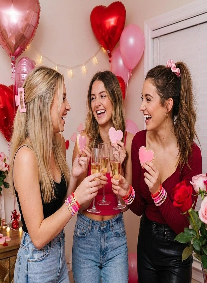 Maysing 28 Pcs Galentines Party Favors Pink Hair Claw Clips Satin Scrunchies Heart Beaded Bracelet Organza Bag Party Favors Bulk for Women Valentines Birthday Bridesmaid Proposal Return Gifts - Image 3