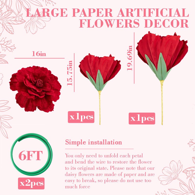 Maysing 2 Pcs 5ft Large Red Poppy Flowers Giant Artificial Poppy Standing Huge Handcrafted Decoration for Garden Hotel Office Wicked Birthday Wedding Bridal Shower Art Gallery Shop Window Display - Image 2