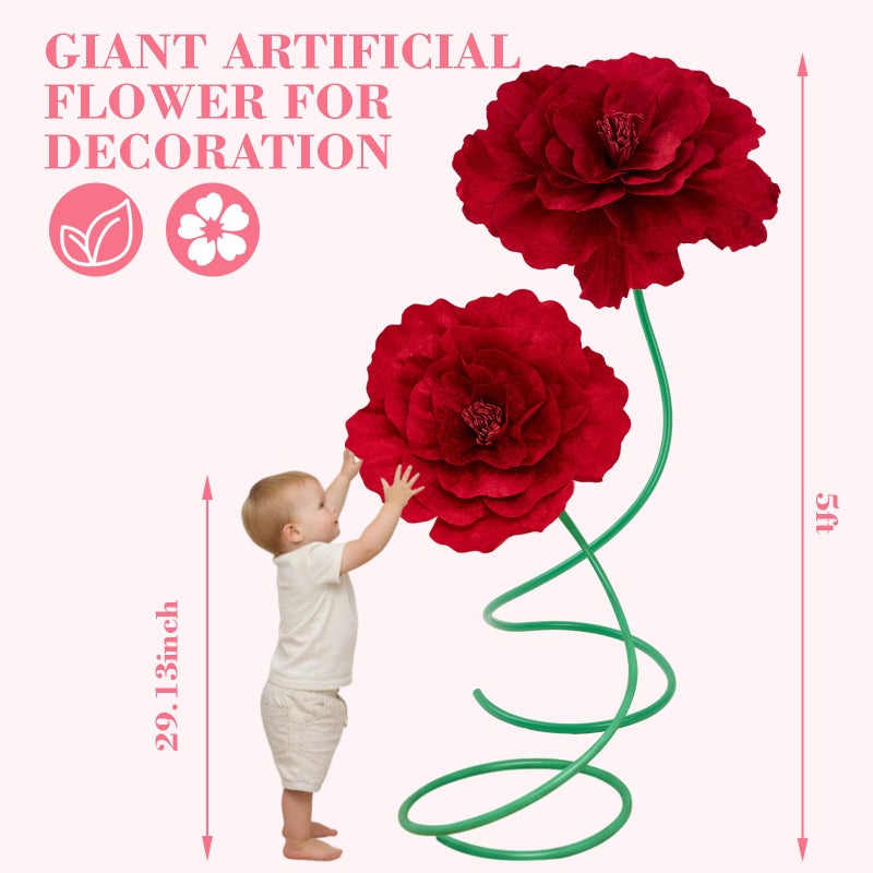 Maysing 2 Pcs 5ft Large Red Poppy Flowers Giant Artificial Poppy Standing Huge Handcrafted Decoration for Garden Hotel Office Wicked Birthday Wedding Bridal Shower Art Gallery Shop Window Display - Image 3