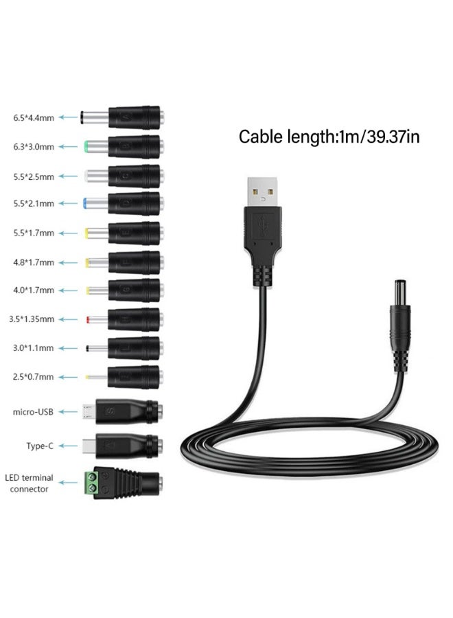 Chabeia 5V DC5521 Power Cable USB to DC5.5x2.1mm Charging Cord with 13 Interchangeable Connectors for Home Appliances Mother seat to Laptop - Image 1