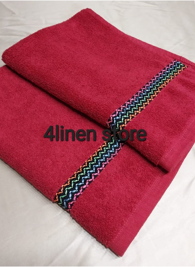 ماركة غير محددة فوط قطن مزينه بالركامه اللون احمر داكن  - Image 2