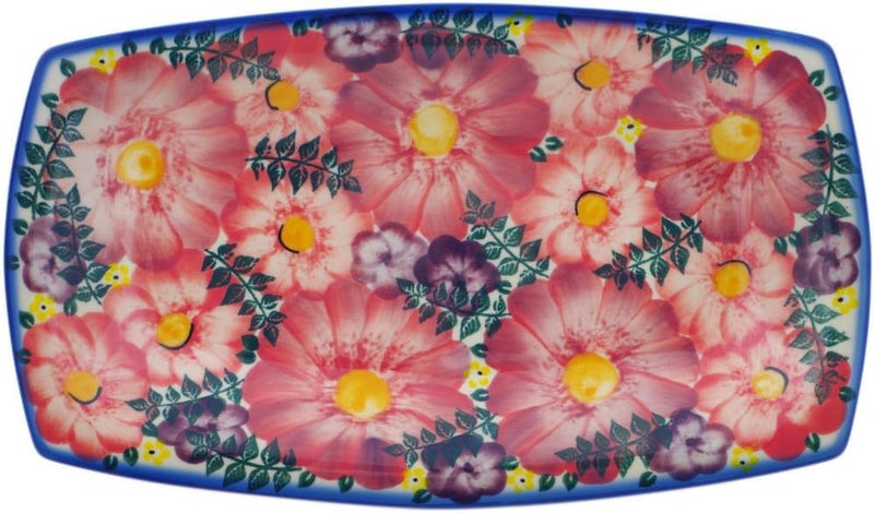 Polmedia Polish Pottery Authentic Polish Pottery Platter 9inch Signature UNIKAT in Blossoming Purple Harmony Design Handmade in Bolesawiec Poland by Ceramika Dalia  Certificate of Authenticity  - Image 1