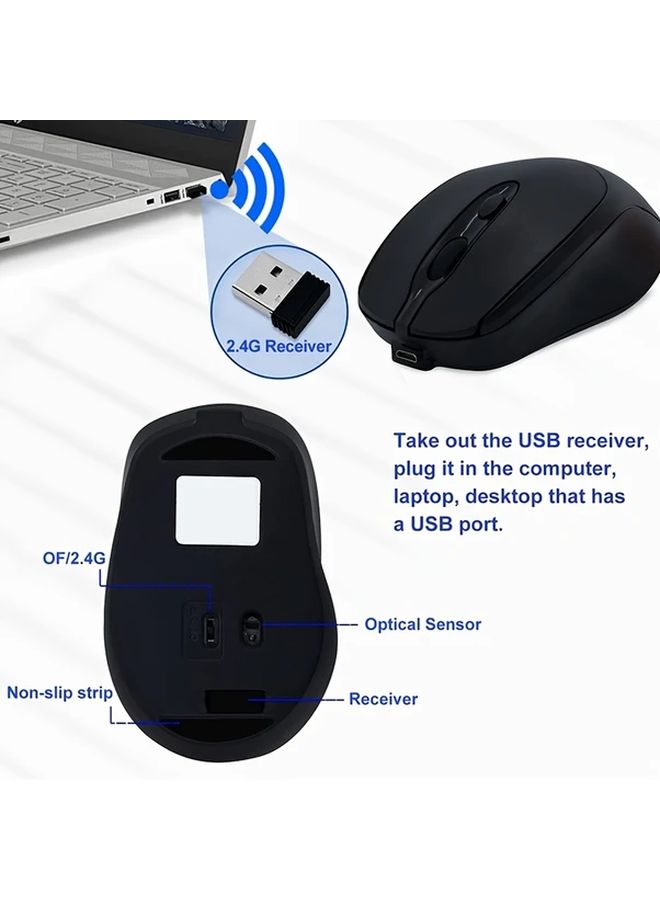 Rechargeable Wireless Mouse Dual Mode Ergonomic Portable For PC Notebook Windows Black - Image 4
