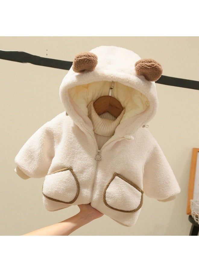 معطف قطن دافئ بغطاء رأس للأطفال مصمم ببطانة مخملية