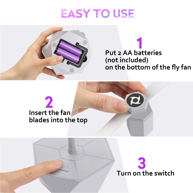 PIMAG Fly Fans for Tables, Fly Repellent Fan Outdoor Indoor Keep Flies Away, Repellent Fans for Tables with Holographic Blades for Picnic, Party, Restaurant, Kitchen, and BBQ, 4 Pack Silver - Image 3