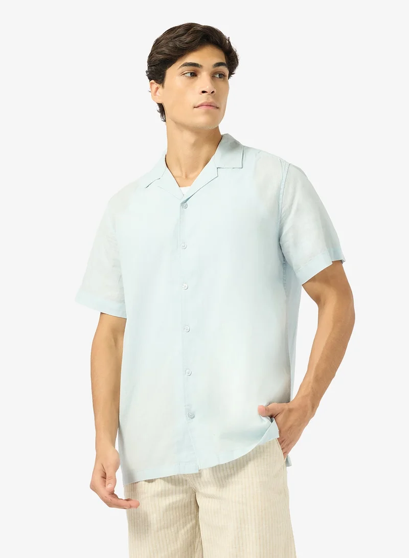 ريبلز مع نمشي Mens Linen Blend Resort Collar Shirt