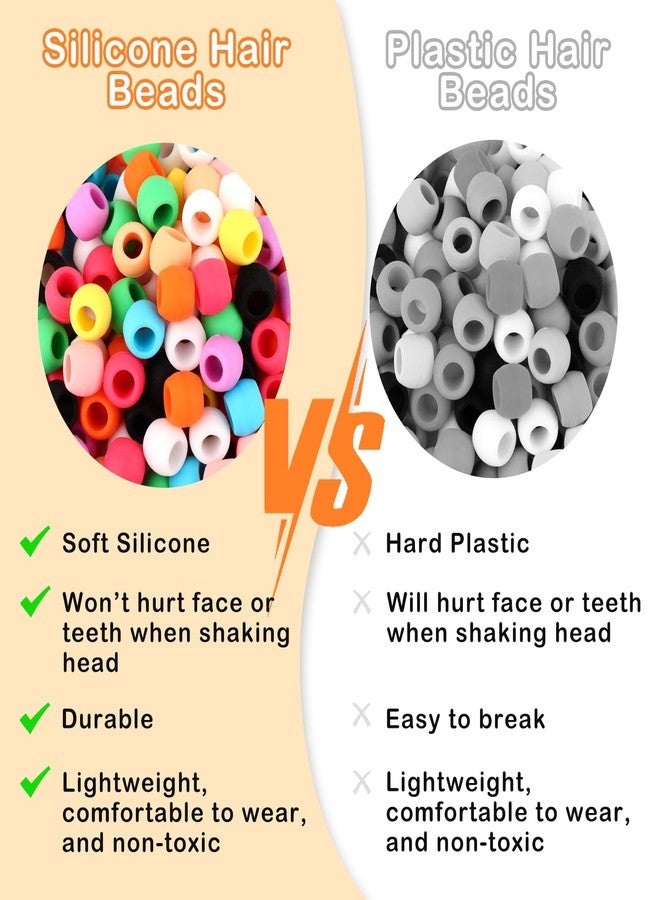 AD Beads 216PCS 6x9mm Soft Pony Silicone Beads for Hair, Blue Series with 80 Elastic Bands, Tool and Storage Box Kit for Braids, Bracelet, Crafts. - Image 5