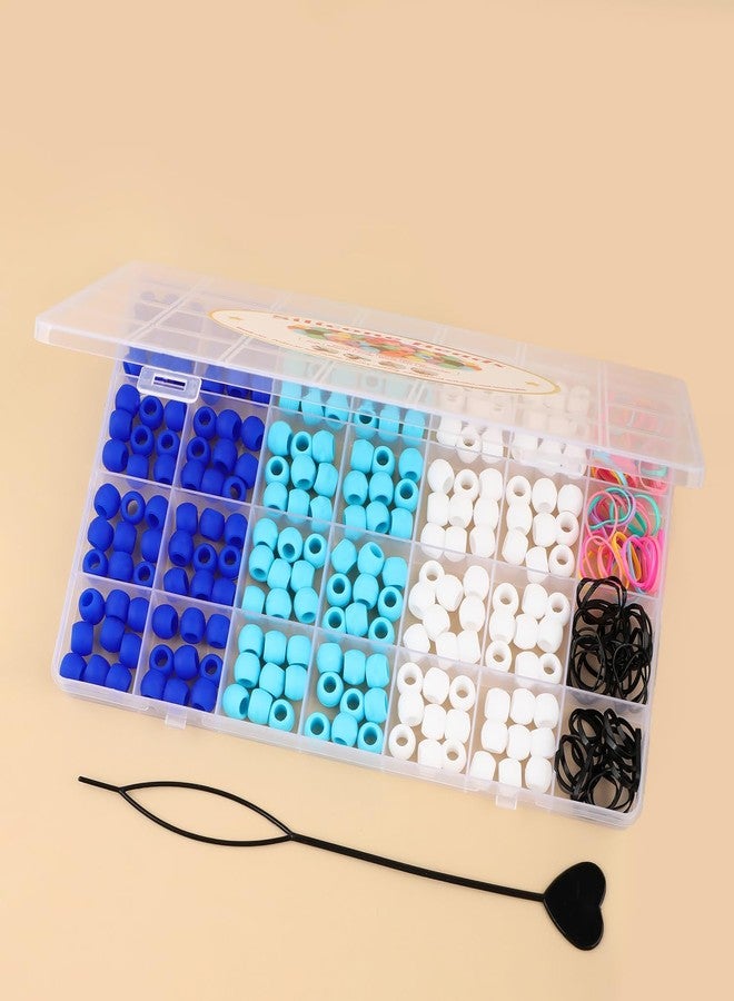 AD Beads 216PCS 6x9mm Soft Pony Silicone Beads for Hair, Blue Series with 80 Elastic Bands, Tool and Storage Box Kit for Braids, Bracelet, Crafts. - Image 4