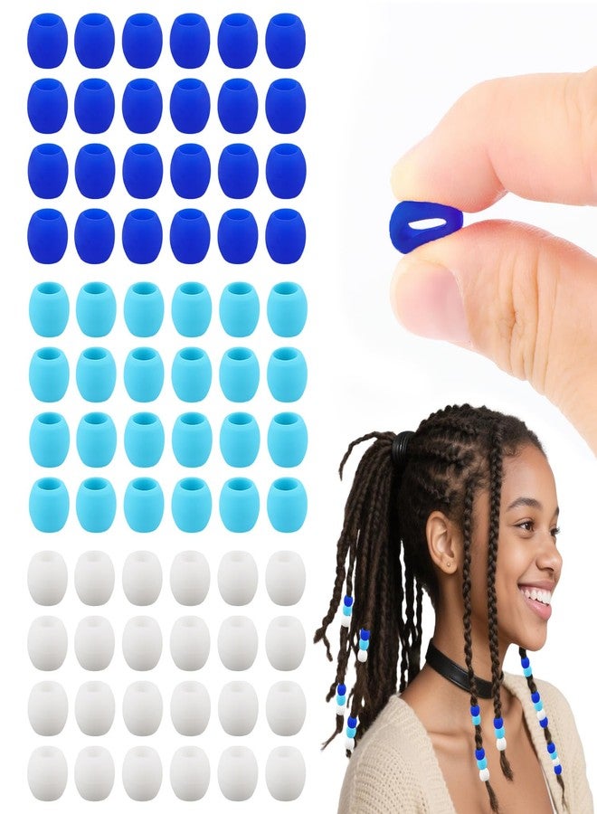 AD Beads 216PCS 6x9mm Soft Pony Silicone Beads for Hair, Blue Series with 80 Elastic Bands, Tool and Storage Box Kit for Braids, Bracelet, Crafts. - Image 1
