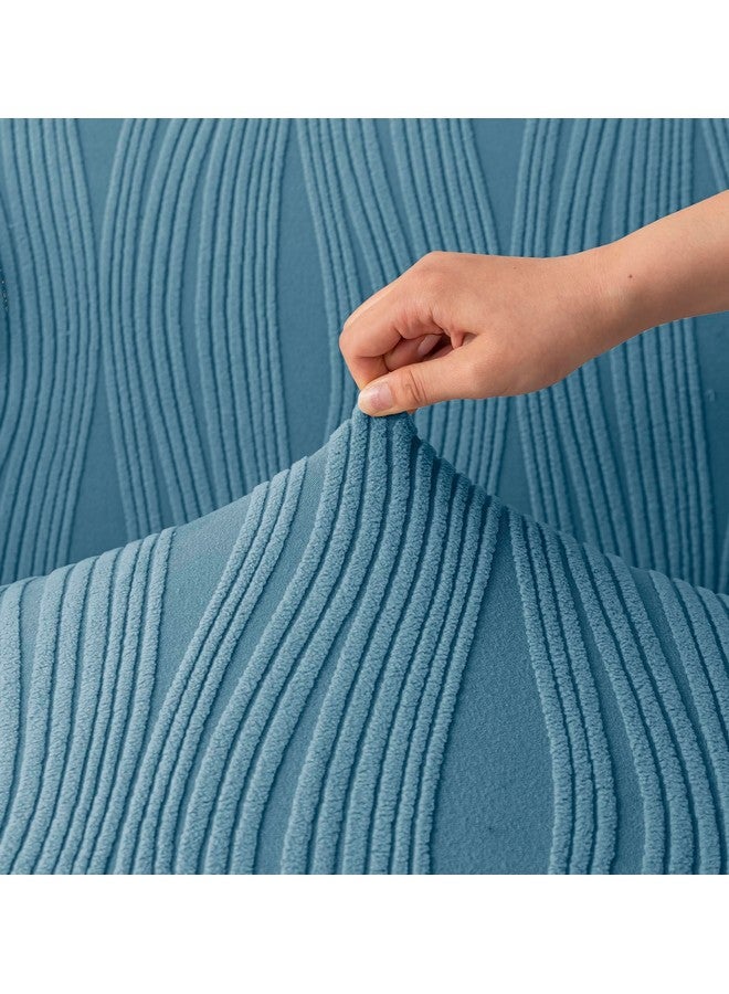House of Quirk Universal Jacquard Waterproof Crizzle Pattern Fabric Sofa Cover Soft Touching Cover for Couch Flexible Stretch Sofa Slipcover (One Seater, Light Blue) - Image 3