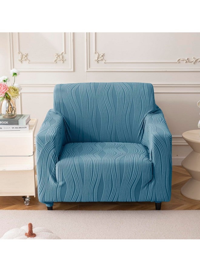 House of Quirk Universal Jacquard Waterproof Crizzle Pattern Fabric Sofa Cover Soft Touching Cover for Couch Flexible Stretch Sofa Slipcover (One Seater, Light Blue) - Image 2