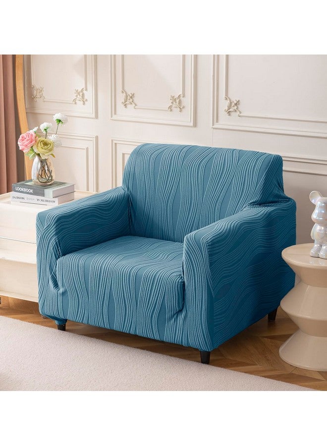 House of Quirk Universal Jacquard Waterproof Crizzle Pattern Fabric Sofa Cover Soft Touching Cover for Couch Flexible Stretch Sofa Slipcover (One Seater, Light Blue) - Image 1