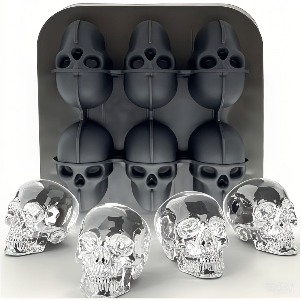 Halloween Skull Tray Set Of 6 Black Silicone Ice Mold For Roostertails Ice Cubes And Pucks