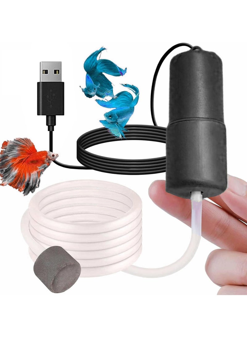 GNAFOTU مضخة هواء حوض السمك الصغيرة USB، مضخة هواء أكواريوم فائقة الصمت مع حجر الهواء، جهاز نفخ أكسجين محمول، موفر للطاقة، عالي الكفاءة، 1 واط - 2 واط، يشمل أنبوب سيليكون - Image 1