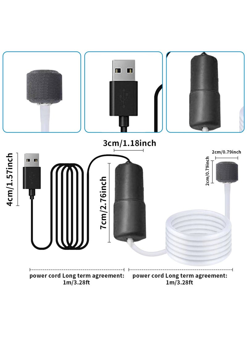 GNAFOTU مضخة هواء حوض السمك الصغيرة USB، مضخة هواء أكواريوم فائقة الصمت مع حجر الهواء، جهاز نفخ أكسجين محمول، موفر للطاقة، عالي الكفاءة، 1 واط - 2 واط، يشمل أنبوب سيليكون - Image 2