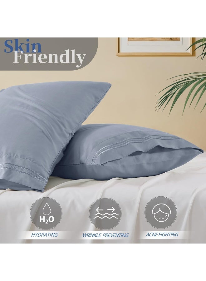 Vonty 2 Pack Standard Pillow Cases - 20x26 Inch, 1800 Thread Count Microfiber Pillowcases Standard Size Grey Pillow Cases Luxury & Soft Embroidered Bed Pillow Covers with Envelope Closure  - Image 3