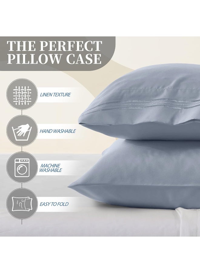 Vonty 2 Pack Standard Pillow Cases - 20x26 Inch, 1800 Thread Count Microfiber Pillowcases Standard Size Grey Pillow Cases Luxury & Soft Embroidered Bed Pillow Covers with Envelope Closure  - Image 2