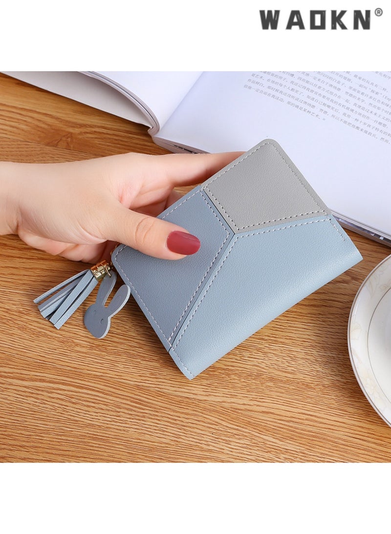 WAOKN Trendsetting Korean-Style Women's Short Wallet with Convenient Zipper Closure Design, Simple & Chic, Easy to Organize, Highlighting Female Elegance and Charm（Blue）  - Image 1