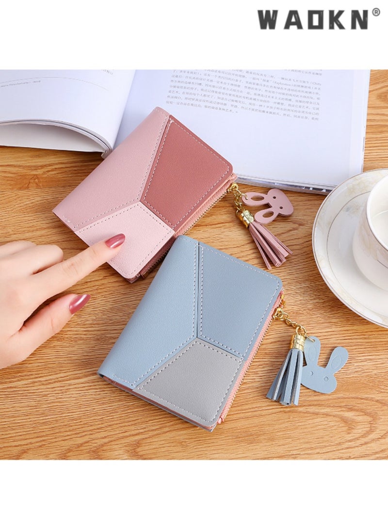 WAOKN Trendsetting Korean-Style Women's Short Wallet with Convenient Zipper Closure Design, Simple & Chic, Easy to Organize, Highlighting Female Elegance and Charm（Blue）  - Image 4
