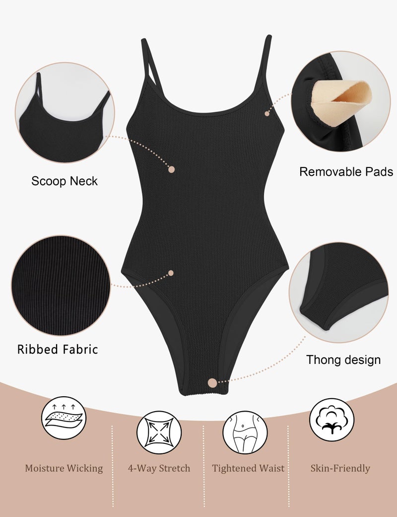 BMJL One Piece Swimsuit Women Scoop Neck Slimming Bathing Suits Long Torso Swimsuits Cheeky Swimwear(Black,S) - Image 4