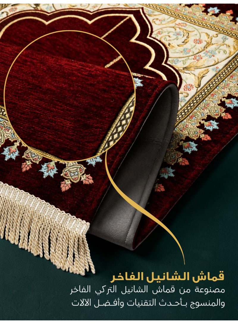الفاتح سجادة صلاة شانيل تركية فاخرة مبطنة بالإسفنج الحراري بتصميم إسلامي حصري مميز مقاس 120×70 سم - Image 3