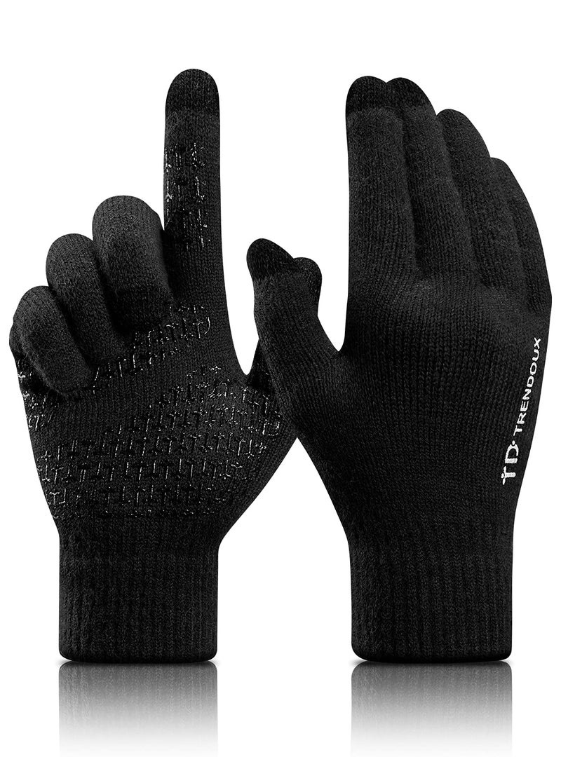 TRENDOUX Men Gloves Winter, Womens Touchscreen Glove Texting Phone Unisex - Driving Running Work - Anti-slip Grip - Elastic Cuff - Soft Knit Material - Winter Warm Glove for Cold Hands - Black - XL - Image 1