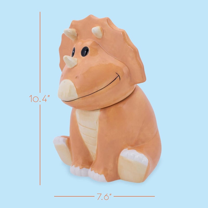 100 North Dolomite Ceramic 9.9 x 9.6 Everyday Cookie & Candy Jar with Airtight Lid: Perfect for Kitchen Canisters, Pet Treat Containers & Decorative Storage, Tan Triceratops Dinosaur - Image 2
