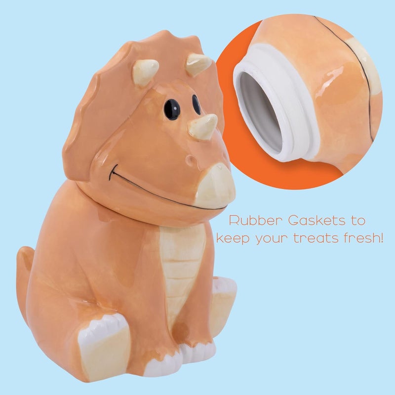 100 North Dolomite Ceramic 9.9 x 9.6 Everyday Cookie & Candy Jar with Airtight Lid: Perfect for Kitchen Canisters, Pet Treat Containers & Decorative Storage, Tan Triceratops Dinosaur - Image 4
