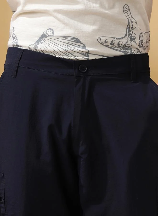 Dennis Lingo Men's Navy 100% Nylon Solid Pattern Full Length Cargo Straight Fit Trouser