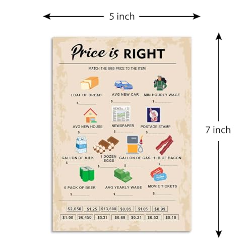 QUPT 60th Birthday Party Games, Price is Right Games, Birthday Party Supplies for Adults, Fun 1965s Party Game，Pack of 30 Cards - Image 2