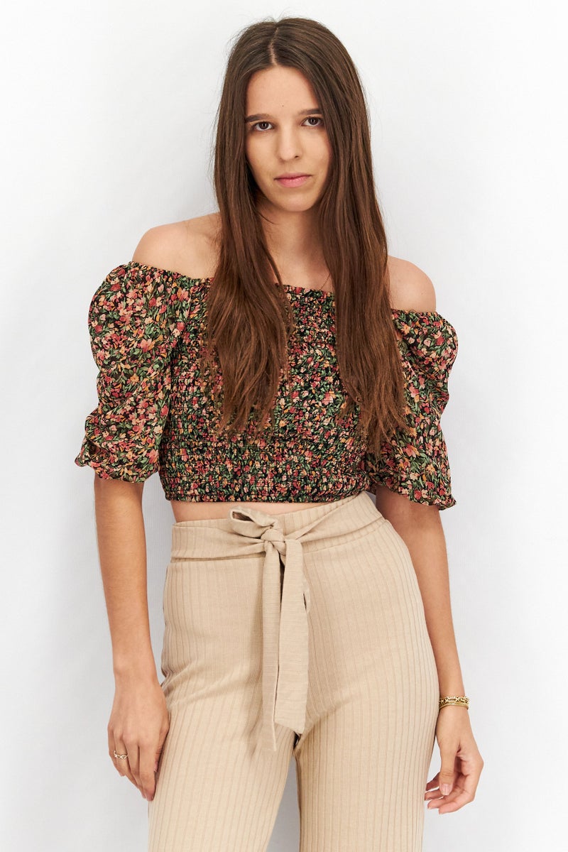 STEVE MADDEN BB Dakota by Steve Madden Women Off Shoulder Neck Short Sleeves Floral Print Top, Multicolor - Image 1