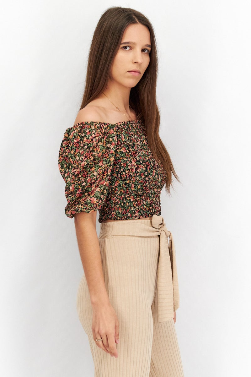 STEVE MADDEN BB Dakota by Steve Madden Women Off Shoulder Neck Short Sleeves Floral Print Top, Multicolor - Image 4