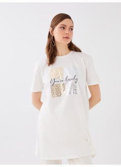 Crew Neck Printed Short Sleeve Oversize Women's Tunic