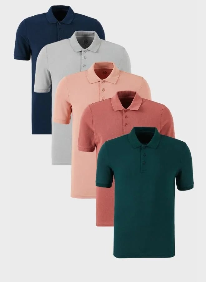 Buratti  Buratti Cotton Regular Fit Buttoned Polo Collar 5-Pack T Shirt Men's T-SHIRT 5902127S5 for Men | Best Price UAE