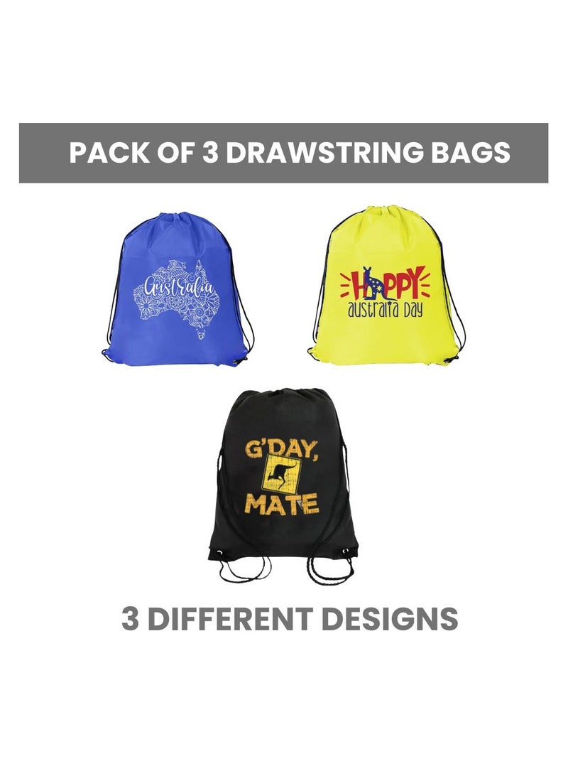 PRINTSHOP4ME Pack Of 3 Australia Drawstring Bags - Happy Australia Day, G'Day Mate, Durable Lightweight Sports Backpack For Kids And Adults - Image 2